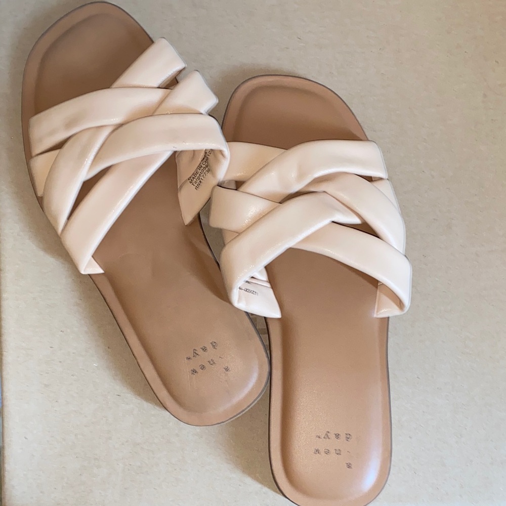 A New Day Beige Braided Slide Sandals